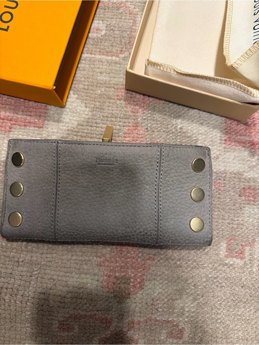 Hammitt Gray Leather Snap-Button Wallet with Gold Accents